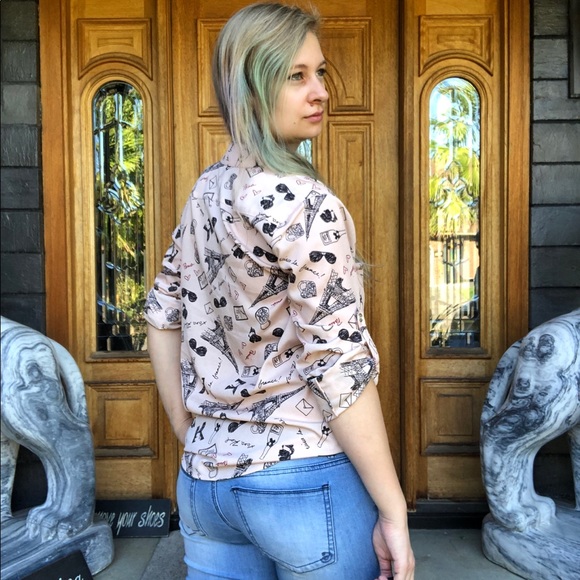 Karl Lagerfeld Paris pattered button up blouse - Picture 3 of 5